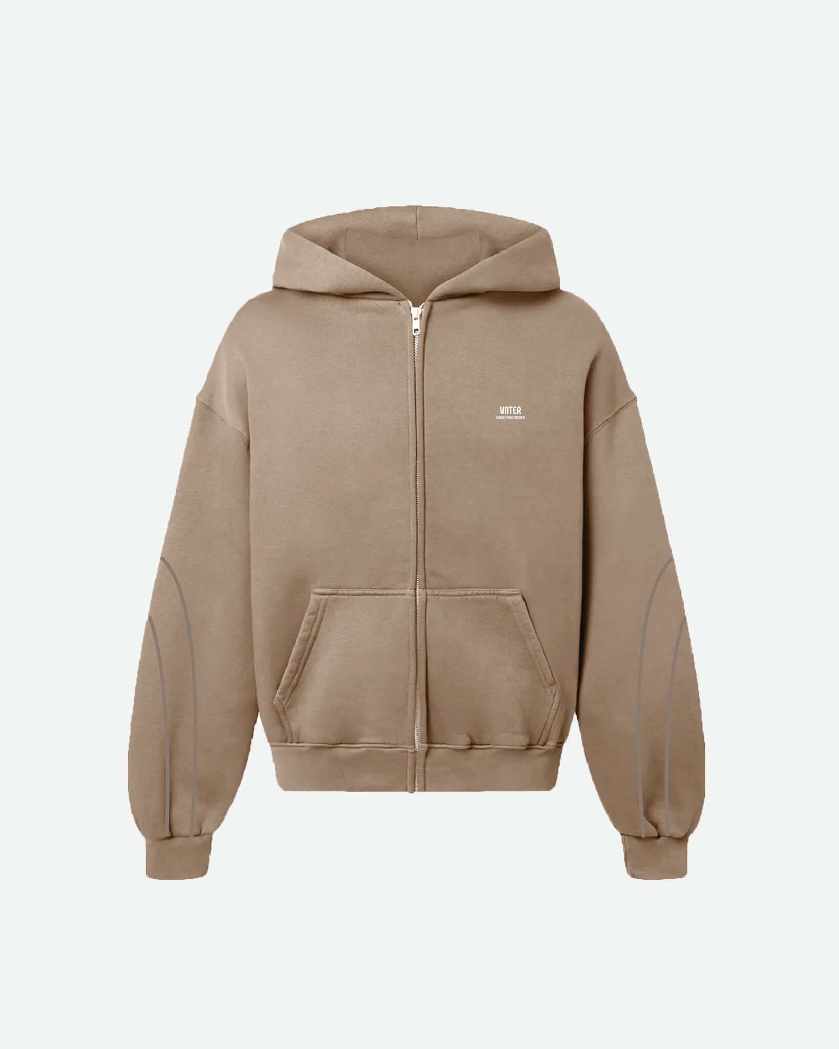 WALNUT DOUBLE ZIPPER HOODIE Relaxed Fit Zip-Up Hooded Top